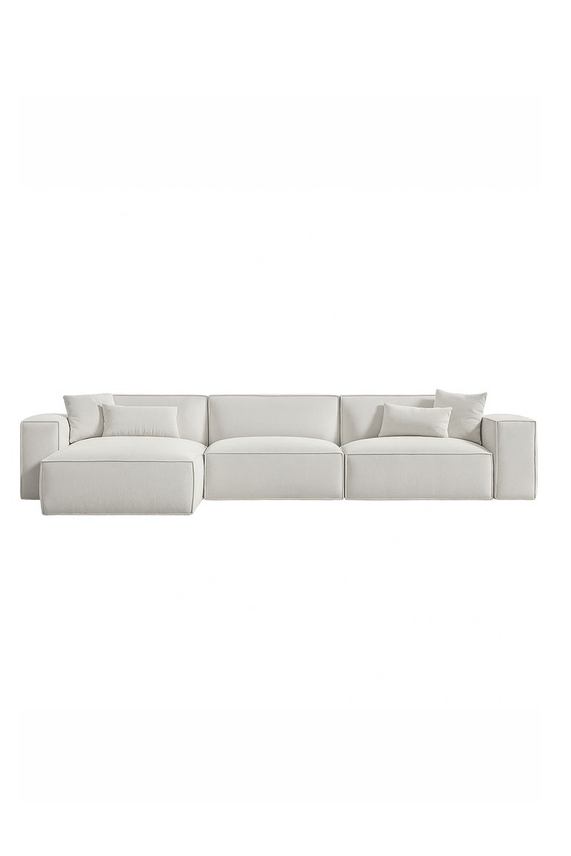 Karnak Off-White L-Shaped 3-Seater Sofa with Chaise – Modern Velvet  Fabric Sectional for Living Room - Image 2