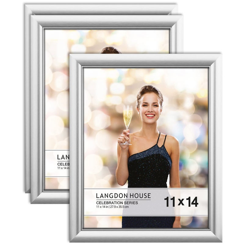 Langdon House 11x14 Picture Frames Silver 3 Pack Contemporary Glam Photo Frames 11 x 14 Wall Mount or Table Top Celebration Collection