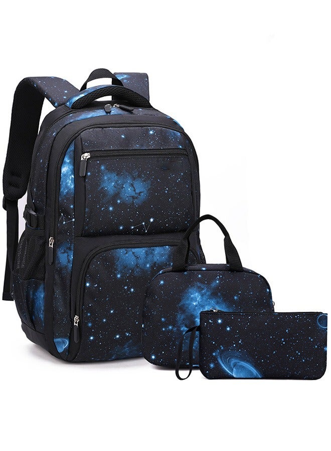 Joychic حقيبة ظهر مدرسية عادية للمرحلة الابتدائية والإعدادية، حقيبة كتب متينة وخفيفة الوزن وقابلة للتنفس، مجموعة حقيبة ظهر يومية مزينة بنجوم الفضاء وحقيبة غداء - Image 4