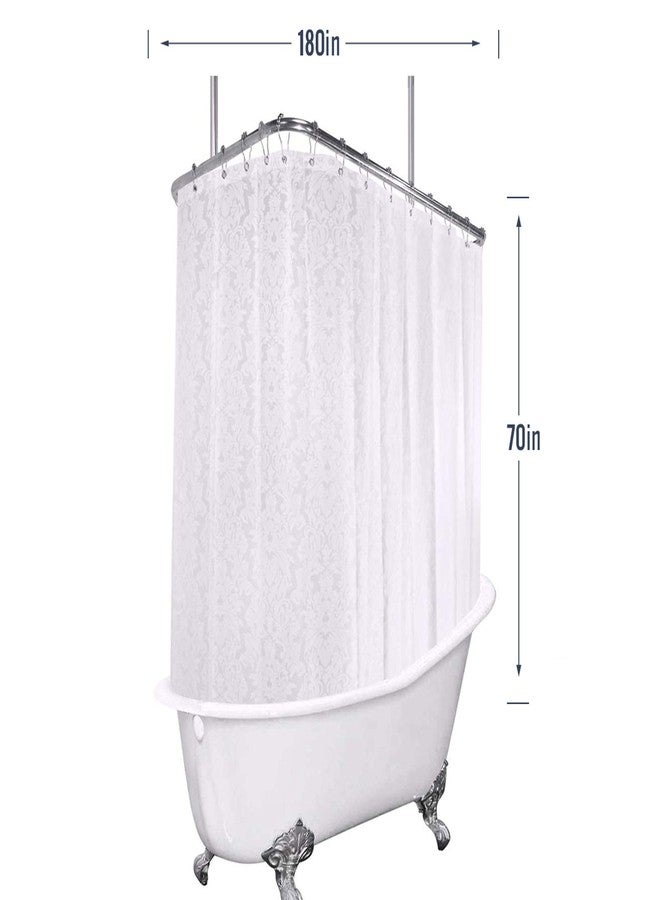 Riyidecor Clawfoot Tub Vintage Damask Shower Curtain Liner 180 x 70 Inch All Around Bathtub Wrap Around Round Freestanding Surround Oval Fancy Floral Extra Wide Heavy Duty PEVA Shower Hooks - Image 2