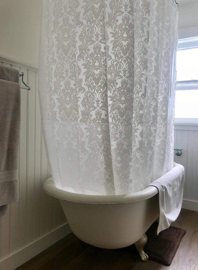 Riyidecor Clawfoot Tub Vintage Damask Shower Curtain Liner 180 x 70 Inch All Around Bathtub Wrap Around Round Freestanding Surround Oval Fancy Floral Extra Wide Heavy Duty PEVA Shower Hooks - Image 5