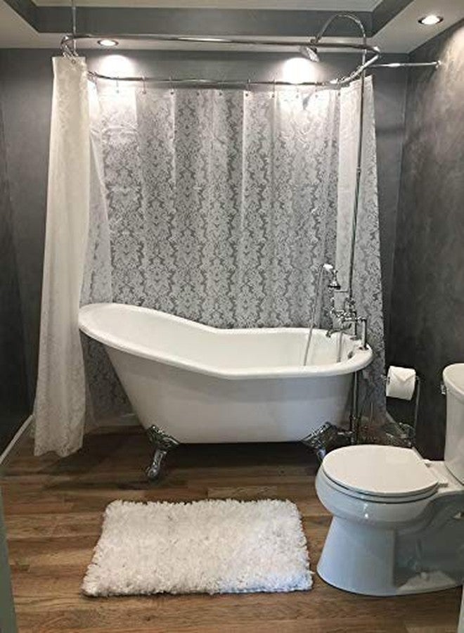 Riyidecor Clawfoot Tub Vintage Damask Shower Curtain Liner 180 x 70 Inch All Around Bathtub Wrap Around Round Freestanding Surround Oval Fancy Floral Extra Wide Heavy Duty PEVA Shower Hooks - Image 3