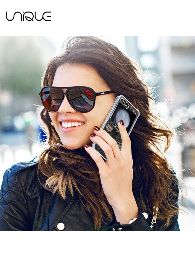 يونيك - لسامسونج Z فليب 5 5G حالة الفضاء موضوع واضح مع تصميم بلينغ بريق تألق النجوم والقمر كوكب دائم صدمات شفافة الكون الهاتف غطاء واقي للنساء الفتيات Z5 الوجه - Image 1