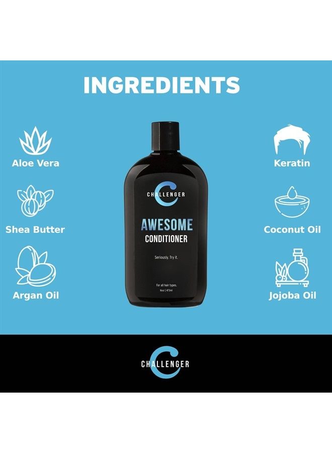 Challenger Men's Argan, Jojoba, Shea Butter, Aloe Conditioner - 16oz - Premium Ingredients Tingle - Coconut Oil, Jojoba Oil, Hydrolyzed Keratin, Vitamin B5. No Sulfates & Gluten Free. 2-3 Month Supply - Image 3