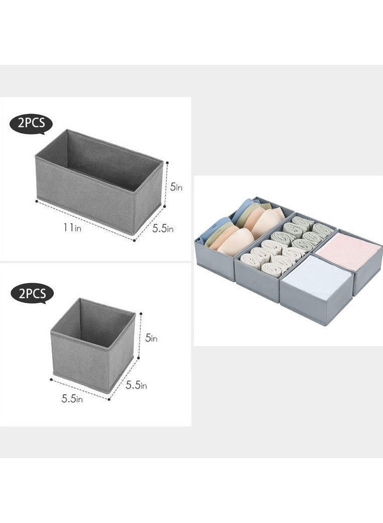 Hanayo 4 Pcs Closet Drawer Organizer Foldable Underwear and Bras Drawer Organizers Non-woven Fabric Storage Box Divider Bins for Bra Socks Underware Ties Clothes (Grey) - Image 2