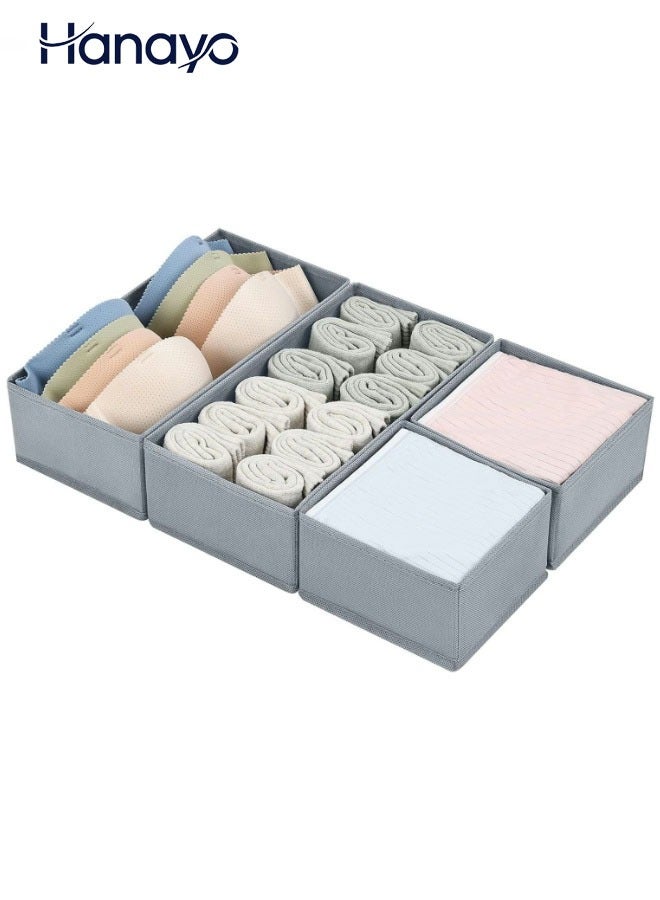 Hanayo 4 قطع منظم درج الخزانة القابل للطي للملابس الداخلية والصدرية صناديق تخزين من القماش غير المنسوجة فواصل للأقسام للصدرية والجوارب والملابس الداخلية والرباطات والملابس (رمادي) - Image 1