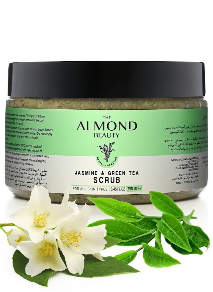 THE ALMOND BEAUTY Almond Beauty Jasmine & Green Tea Body Scrub 8.45 fl oz Natural Shower Scrub for All Skin Types Gentle Intensive Moisturizing Body Care  - Image 1