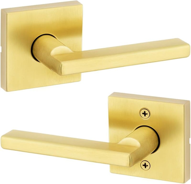 Kwikset Halifax Interior Passage Door Handle Lever For Closet and Hallway Doors Reversible NonLocking Handle Lever Satin Brass with Microban Protection - Image 1