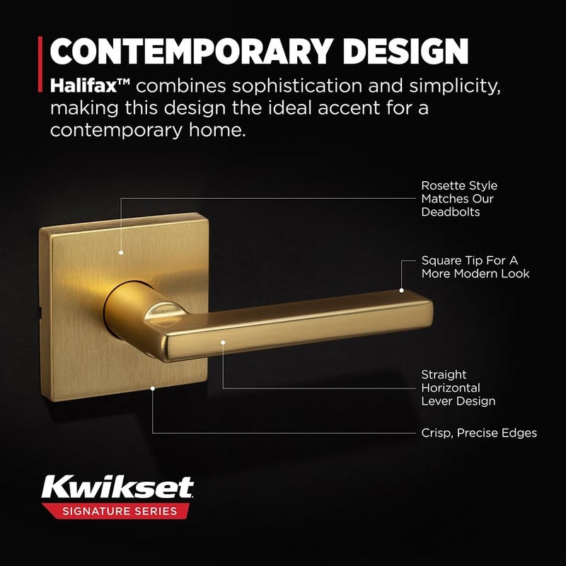 Kwikset Halifax Interior Passage Door Handle Lever For Closet and Hallway Doors Reversible NonLocking Handle Lever Satin Brass with Microban Protection - Image 3