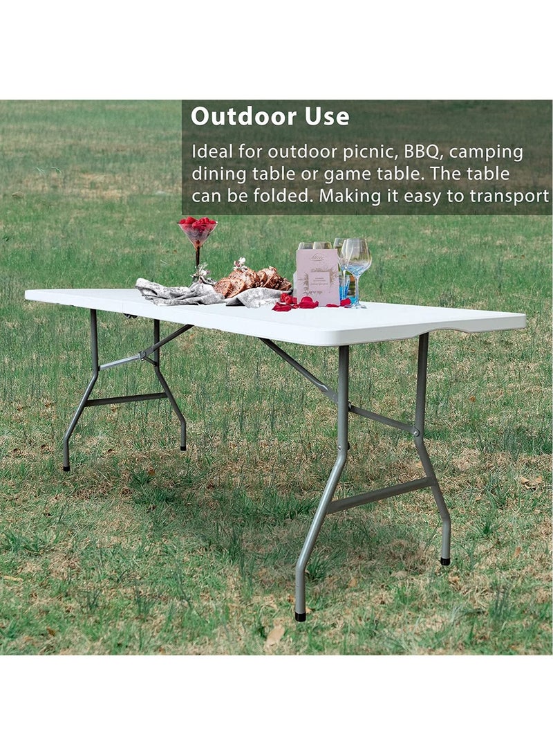 DubaiGallery 6 Foot Folding Table 6ft Portable Plastic Table with Handle, Fold-in-Half Heavy Duty Lightweight Utility Table, Indoor Outdoor 6' Folding Card Tables for Party, Picnic, Camping, Dining - Image 3