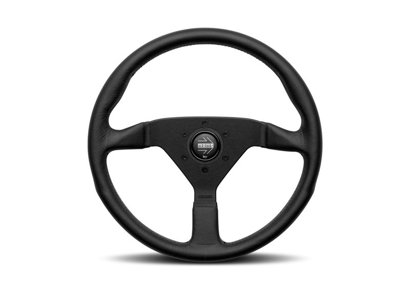 MOMO Motorsport Montecarlo Black Stitch Leather Street Steering Wheel, Brushed Anodized Spoke, BK Stitch 350mm - Image 1