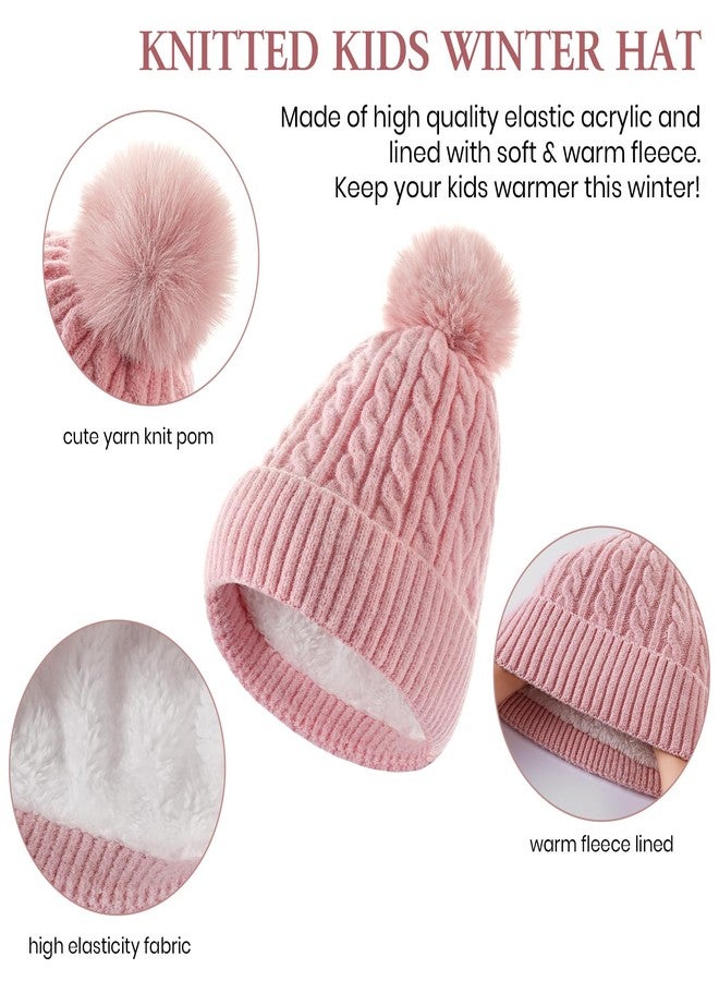 Clothclose Kids Winter Hat Gloves Scarf Set, Winter Hats and Gloves for Girls with Pom, Neck Warmer Thick Lining Set, Pink, one size - Image 4