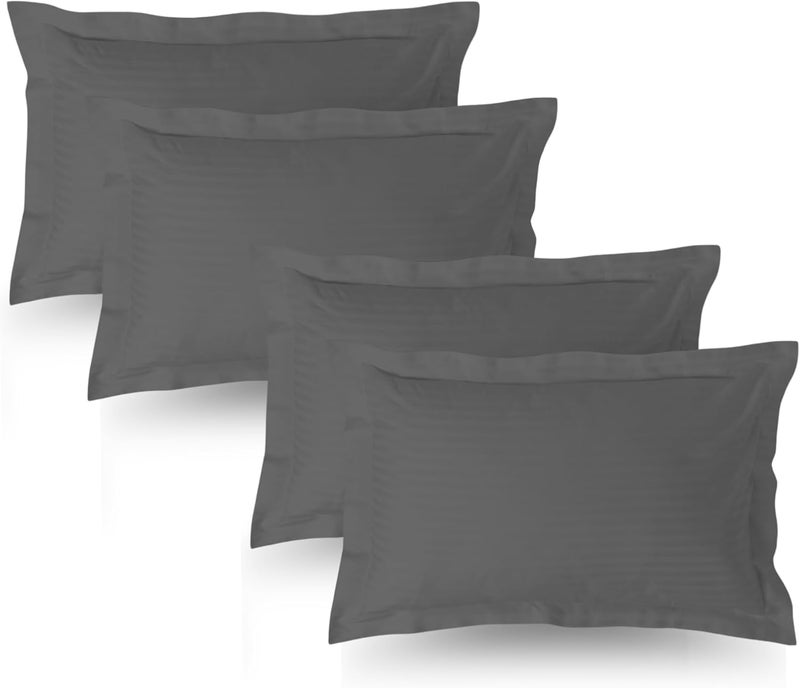 MUSA MUSA® Striped Cotton Pillow Covers – Soft, Breathable & Hotel-Inspired Pillow Covers with Envelope Closure | Elegant 5cm Oxford Frame Design for Bedroom & Home Décor (4, Grey, 50 x 90cm) - Image 1