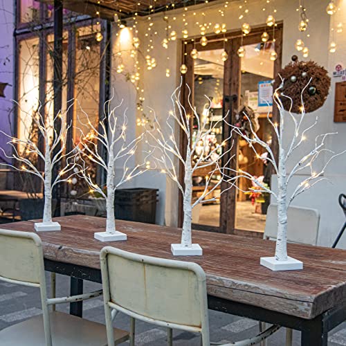 EAMBRITE Home Decorations Light Up White Birch Tree Indoor Christmas Decor 4 Pack Battery OperatedUSB Lighted Tabletop Money Tree Lamp Led Lights Easter Wedding Centerpiece Spring Table Room 2 Ft