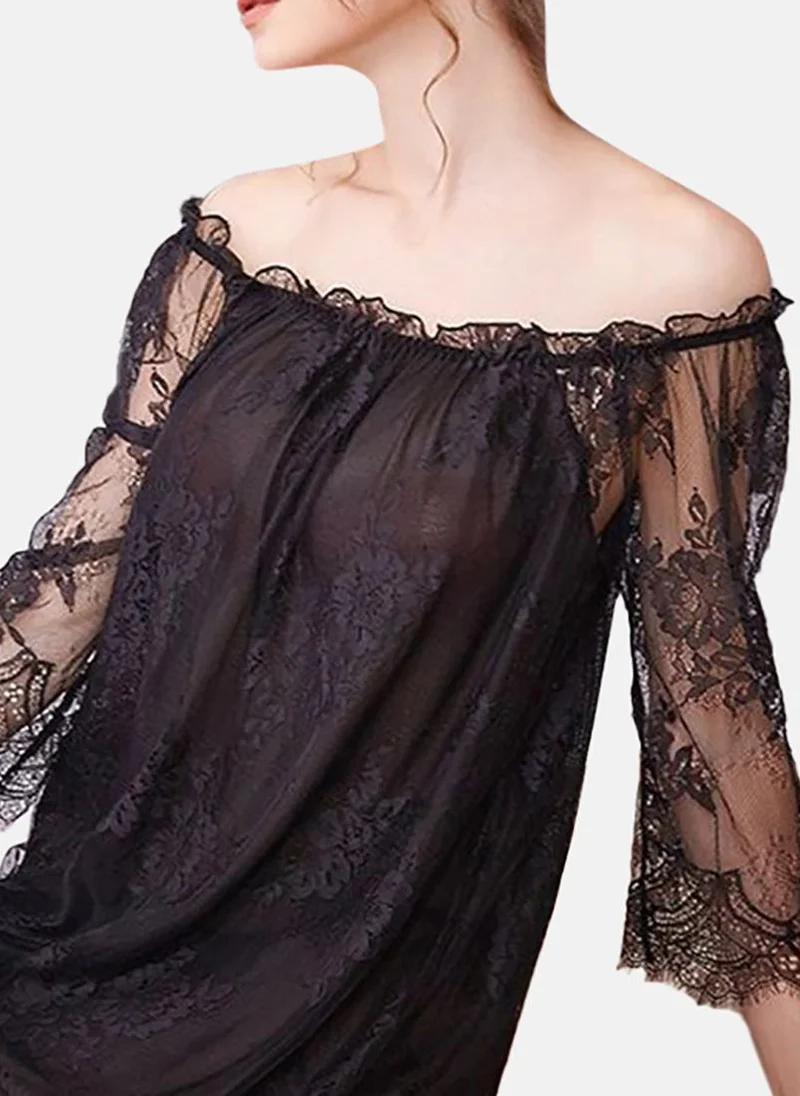 YUNIQEE Black Solid Babydoll