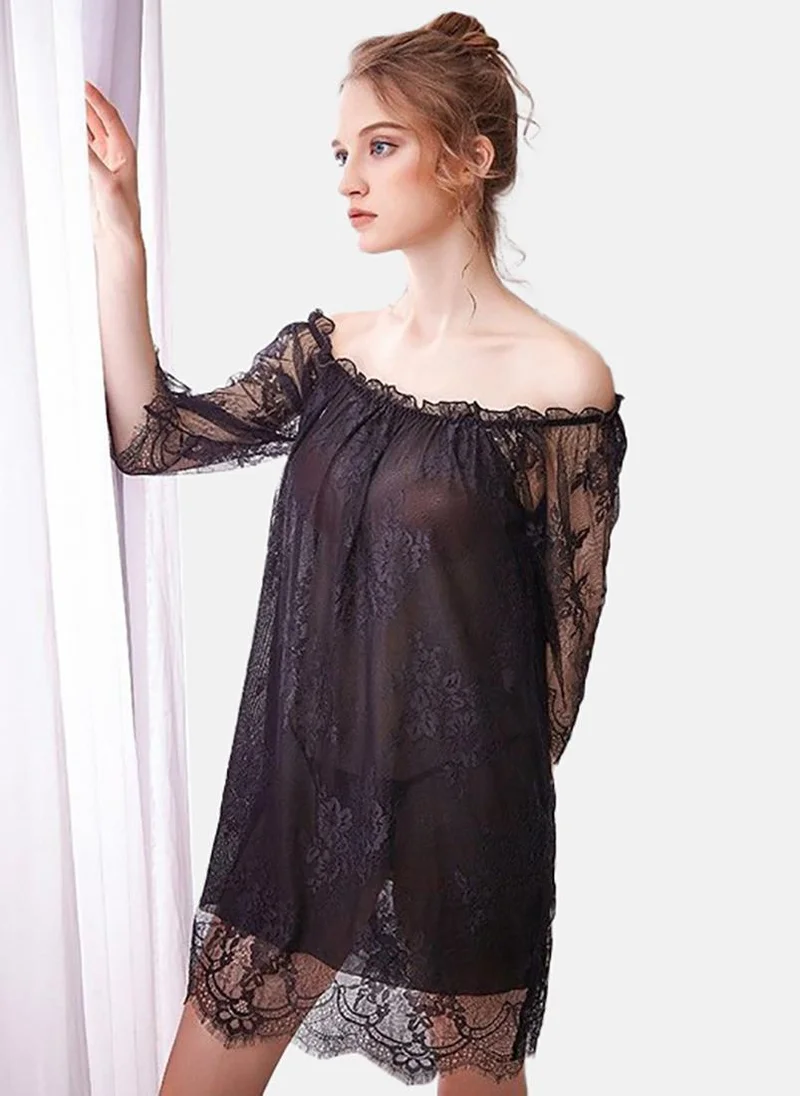 YUNIQEE Black Solid Babydoll