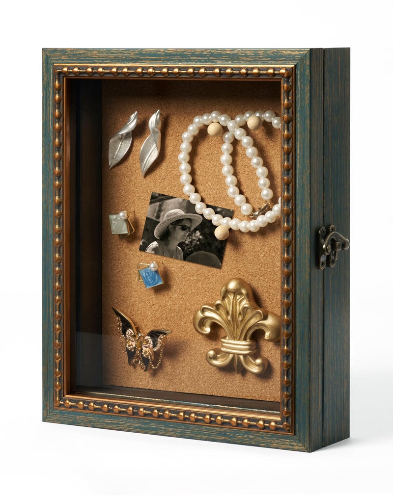 FOLKOR 8x10 Rustic Display Case for Wedding Memories Dried Flowers, with Pins and Tapes, DIY Shadow Box Wall Art for Trinkets, Memorabilia, Memorial Gift for Birthday Mother's Day Housewarming (Green) - Image 1