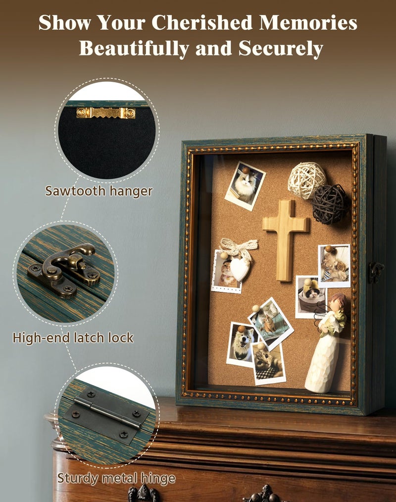 FOLKOR 8x10 Rustic Display Case for Wedding Memories Dried Flowers, with Pins and Tapes, DIY Shadow Box Wall Art for Trinkets, Memorabilia, Memorial Gift for Birthday Mother's Day Housewarming (Green) - Image 5