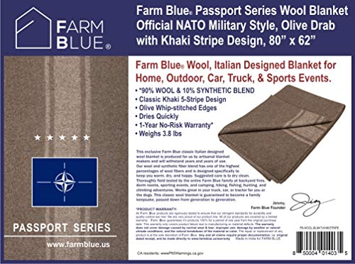 Farm Blue Wool Blanket Military Style - Thick & Lightweight Army Camping Blankets as a Survival Blankets, Car, Hiking 55% Wool 45% Blended Fibers (OD/Khaki Stripe 62" x 80" x 0.15") - Image 5