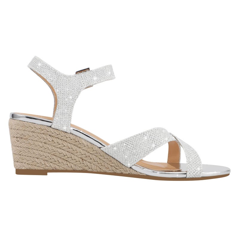 PIZZ ANNU Women's Wendy Low Wedge Sandals Ankle Strap Espadrille Open Toe Casual Summer Women Wedge Heels Shoes, Silver 11 - Image 5