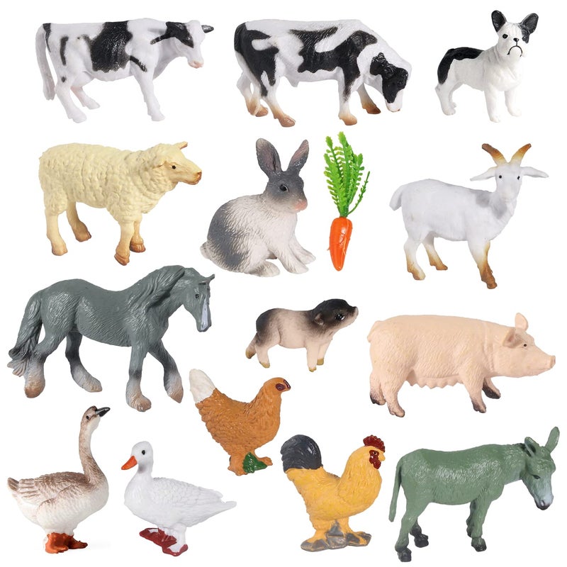 SIENON 15Pcs Farm Animal Figures Toys Realistic Mini Farm Animal Figurines, Farm Barn Animals Playset, Miniature Farm Animal Cake Topper Ornaments for Easter Egg Fillers Birthday Animals Theme Party - Image 1