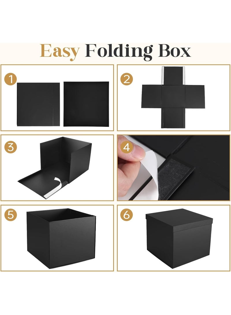 دان كولين مربع الهدايا الكبيرة أسود، 12x12x10 بوصة مربع الهدايا الكبيرة مع مربع غطاء، مربع عيد ميلاد، مربع زفاف الشقيق، مناسبة لحفلات الزفاف، عيد الحب، عيد الأم، التعبئة والتغليف الهدايا - Image 3