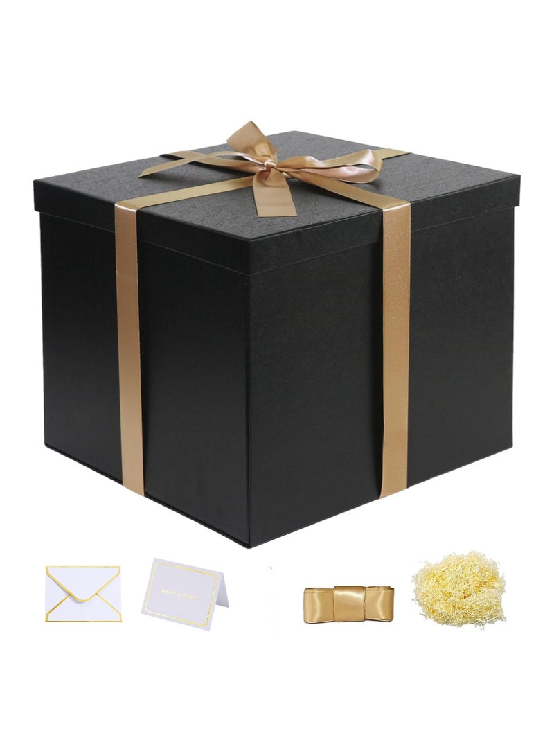دان كولين مربع الهدايا الكبيرة أسود، 12x12x10 بوصة مربع الهدايا الكبيرة مع مربع غطاء، مربع عيد ميلاد، مربع زفاف الشقيق، مناسبة لحفلات الزفاف، عيد الحب، عيد الأم، التعبئة والتغليف الهدايا - Image 1
