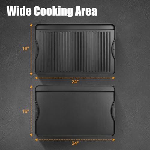 AJinTeby 2-in-1 Reversible 16” x 24” Pre-Seasoned Cast Iron Cooking Griddle for Gas Stove/Charcoal/Electric/Propane/Gas Grill, Flat Griddle Top Plate for Camping Tailgating - Image 2