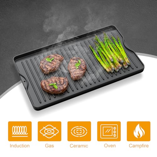 AJinTeby 2-in-1 Reversible 16” x 24” Pre-Seasoned Cast Iron Cooking Griddle for Gas Stove/Charcoal/Electric/Propane/Gas Grill, Flat Griddle Top Plate for Camping Tailgating - Image 5