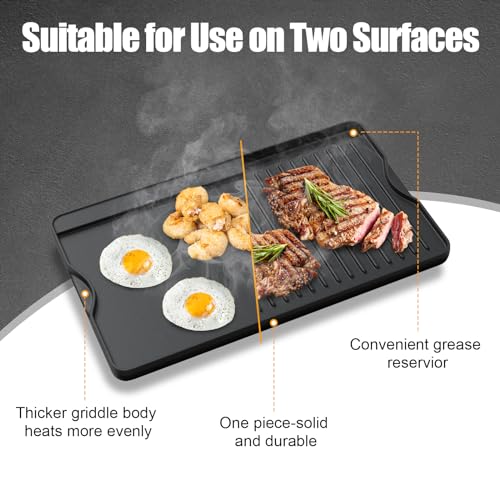 AJinTeby 2-in-1 Reversible 16” x 24” Pre-Seasoned Cast Iron Cooking Griddle for Gas Stove/Charcoal/Electric/Propane/Gas Grill, Flat Griddle Top Plate for Camping Tailgating - Image 3