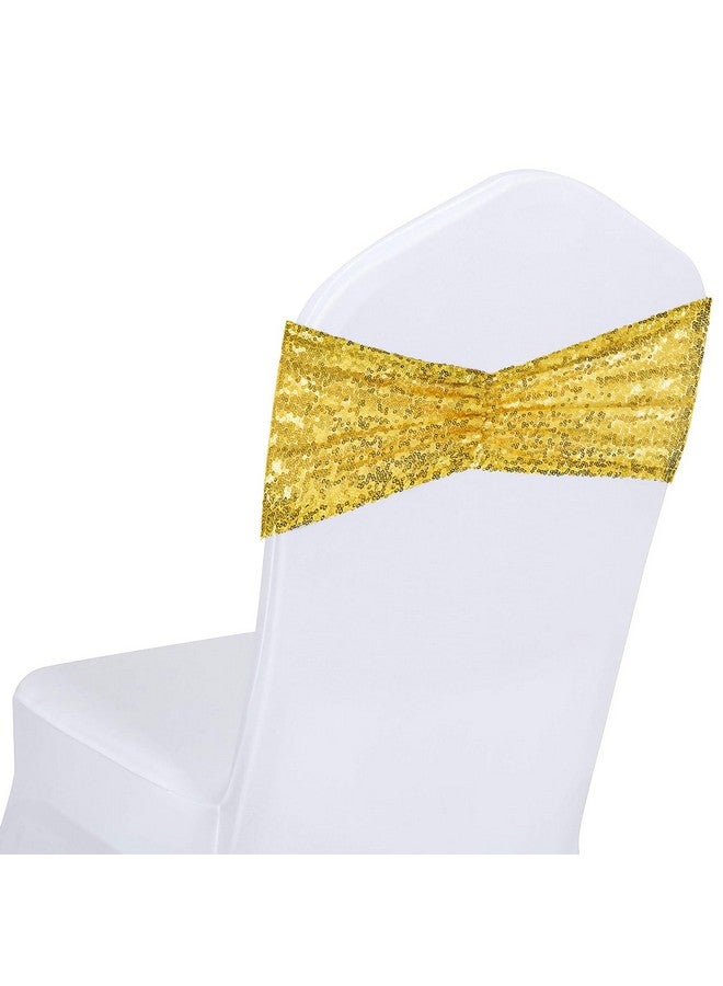 SquarePie Sequin Chair Sashes Bands 6Pcs Gold Glitter Sequin Sashes For Party Banquet Chair Cover - Image 1