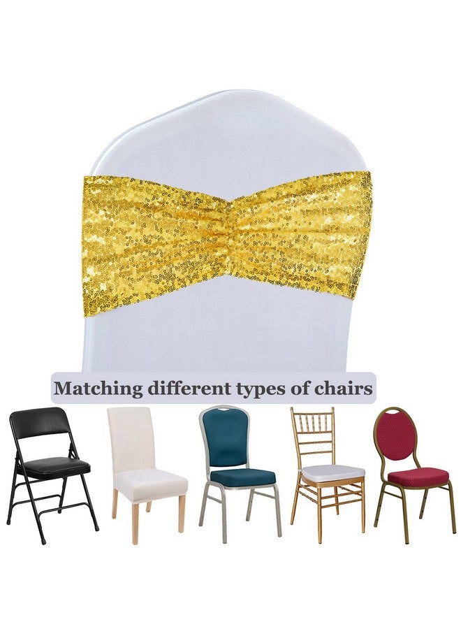 SquarePie Sequin Chair Sashes Bands 6Pcs Gold Glitter Sequin Sashes For Party Banquet Chair Cover - Image 5
