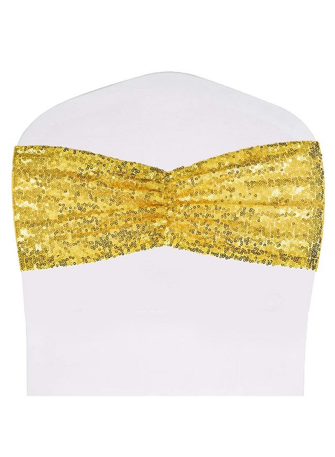SquarePie Sequin Chair Sashes Bands 6Pcs Gold Glitter Sequin Sashes For Party Banquet Chair Cover - Image 2