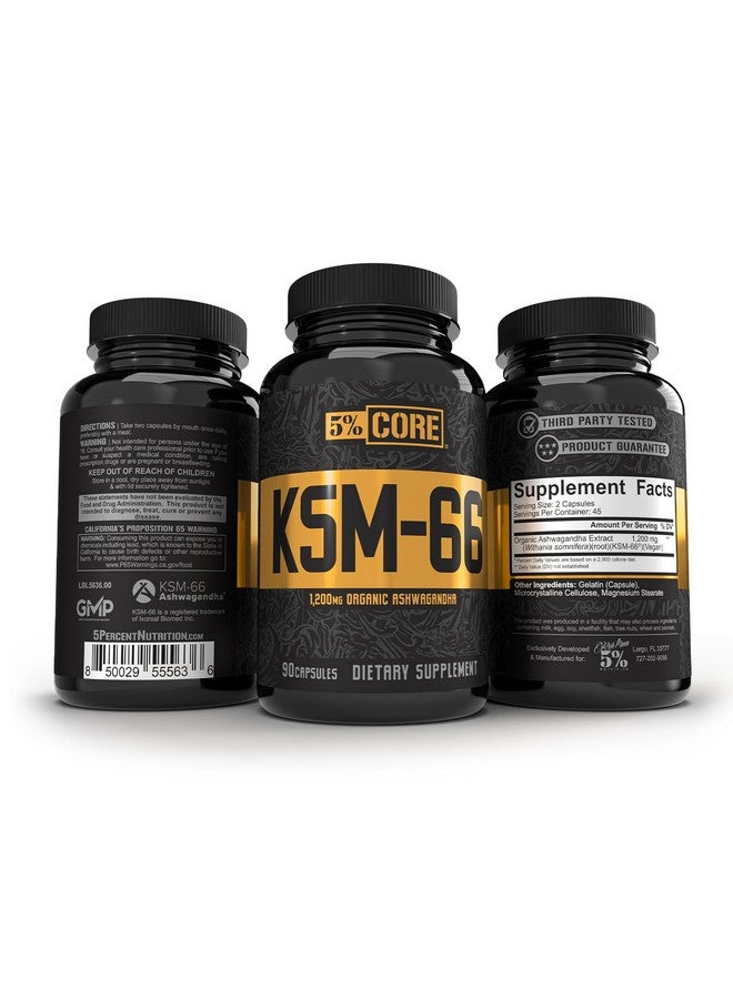 5% Nutrition Core KSM-66 Ashwagandha | 1,200mg Organic Ashwagandha Root Powder Extract | High Potency 5% Withanolides (45 Servings, 90 Capsules) - Image 2