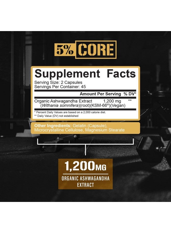 5% Nutrition Core KSM-66 Ashwagandha | 1,200mg Organic Ashwagandha Root Powder Extract | High Potency 5% Withanolides (45 Servings, 90 Capsules) - Image 3