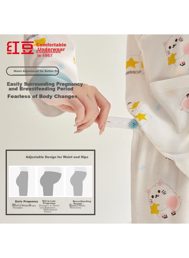 HOdo Hongdou Women's Long-sleeve Long Pants, Pure Cotton Printed, Comfortable Maternity And Nursing Loungewear Set - Image 4