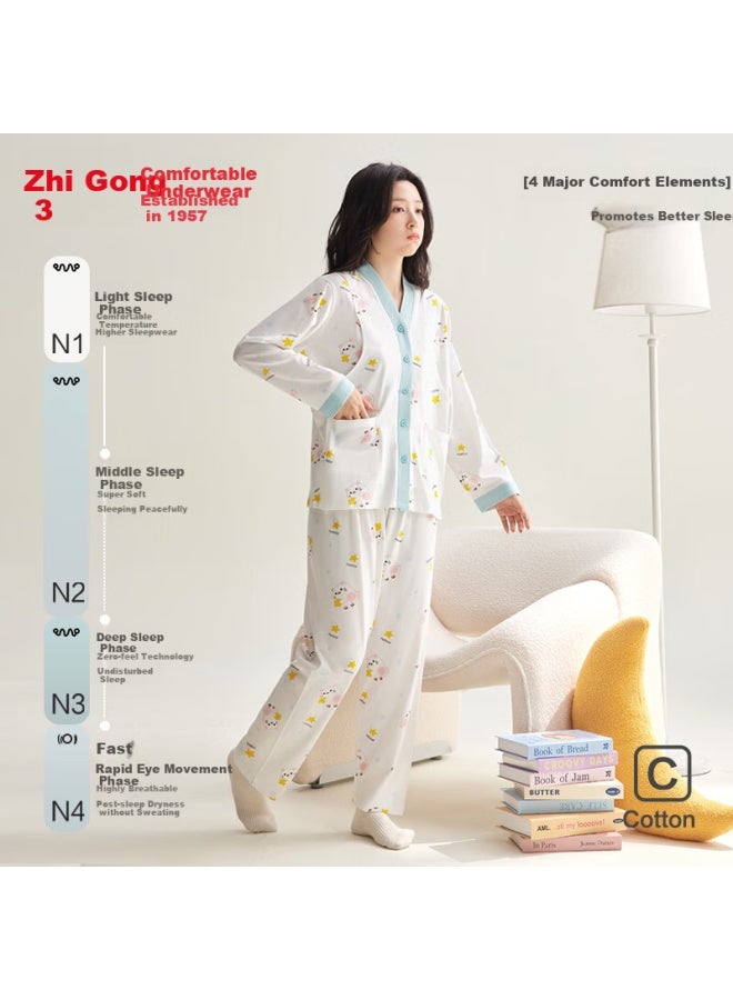 HOdo Hongdou Women's Long-sleeve Long Pants, Pure Cotton Printed, Comfortable Maternity And Nursing Loungewear Set - Image 2