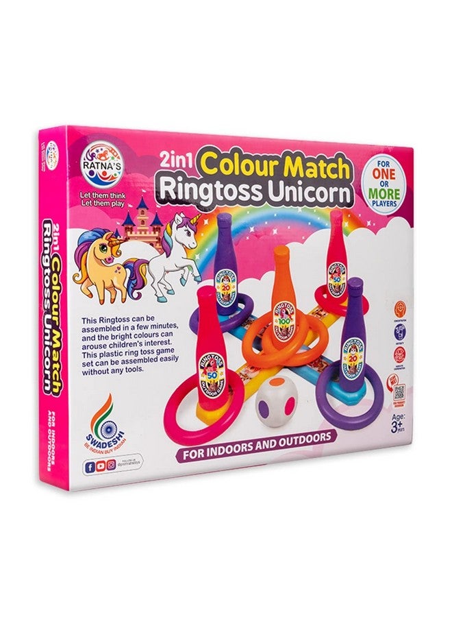 Ratna's 2 in 1 Colour Match Ring toss Unicorn Print Target Game Set - Indoor & Outdoor Game for Kids - Image 1