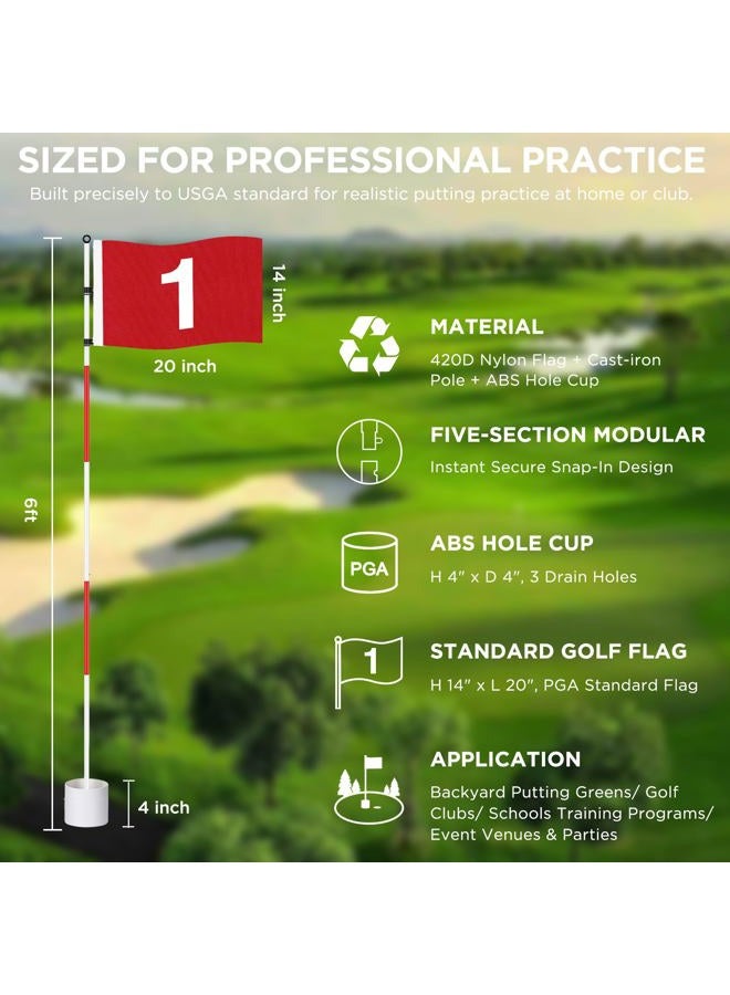 KINGTOP 6ft Golf Flagstick Pro, Portable Five-Section Design for Backyard Practice Putting Green, Driving Range Golf Pin Flag Hole Cup Set, Gift Idea, 1-Pack - Image 2