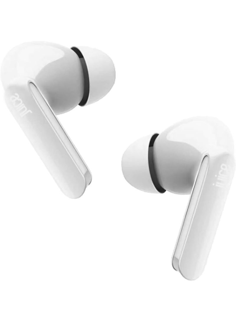 JUICE Airphones Wireless Earbuds, Stylish Design Earphones, Tiny, Lightweight Comfort, Smart Noise Cancelling, Clear Sound, IPX4, Touch Control, Bluetooth 5, 1Hr Fast Charging wireless Earphone - White - Image 2