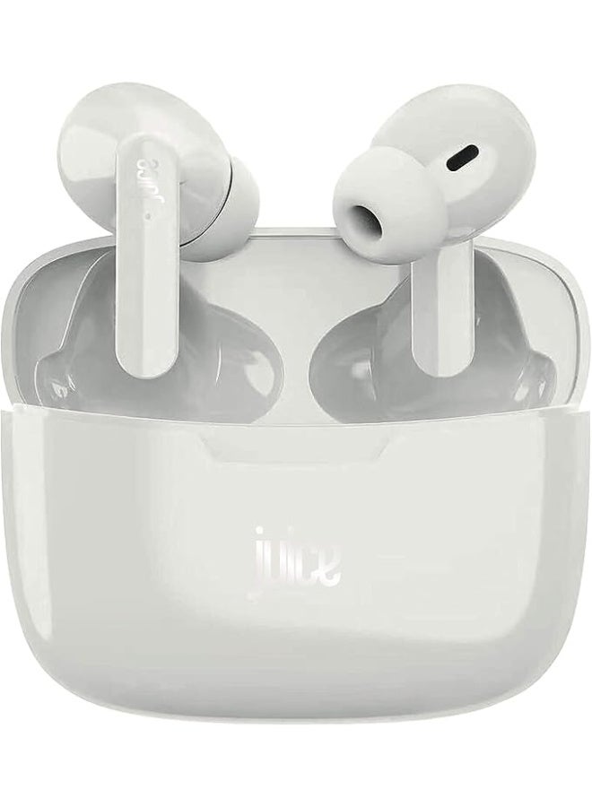 JUICE Airphones Wireless Earbuds, Stylish Design Earphones, Tiny, Lightweight Comfort, Smart Noise Cancelling, Clear Sound, IPX4, Touch Control, Bluetooth 5, 1Hr Fast Charging wireless Earphone - White - Image 1