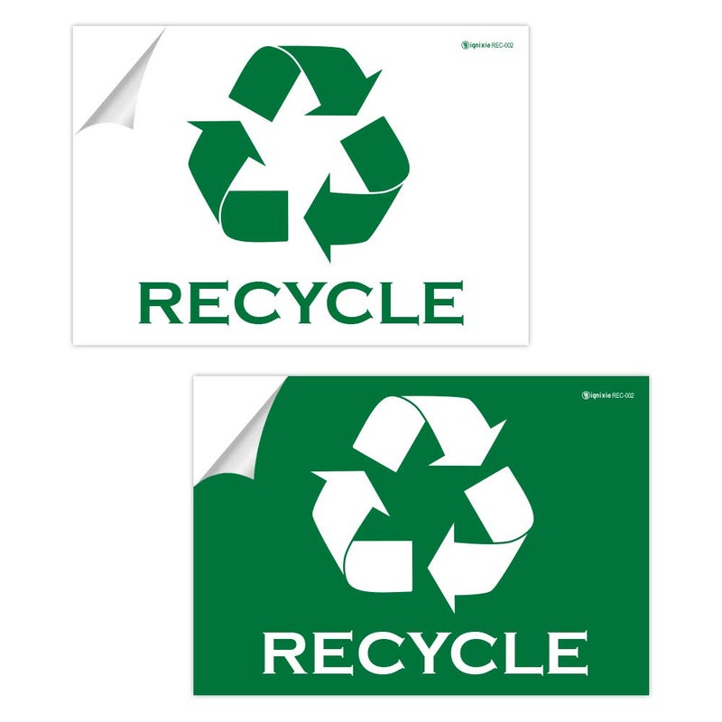 IGNIXIA Pack of 02 Recycle Sign Decals self Adhesive  Recycling Stickers Large 10 x 7 Inches Recycle Sticker for Trash can  Recycle Labels Green  White