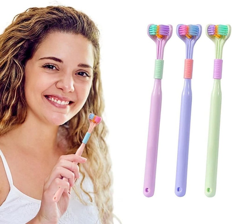 PUTHAK Three-Sided Toothbrushes Soft Bristle Toothbrush for Adults V-Shaped Toothbrush Non-Slip Cleaning Toothbrush (Pack of 3) - Image 1