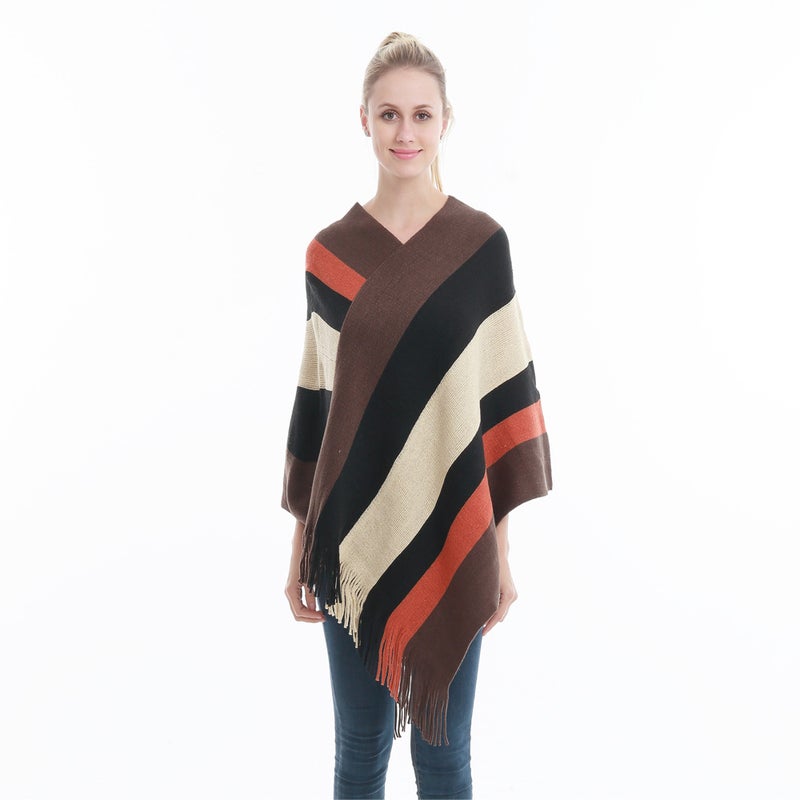 New Hot Spring and Autumn Pullover Cloak Shawl Tassel Warm Knitted Large Size Loose Blouse Cloak Top Spot Orange 