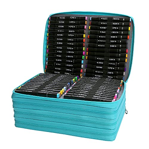 Lbxgap Marker Pen Organizer Case 224 Slots Large Capacity with Handy Wrap Portable Multilayer Holder for Watercolor Pencils & Gel Pen Markers(Blue) - Image 3