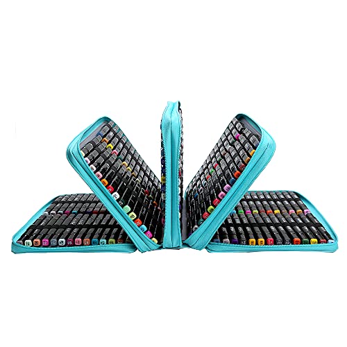 Lbxgap Marker Pen Organizer Case 224 Slots Large Capacity with Handy Wrap Portable Multilayer Holder for Watercolor Pencils & Gel Pen Markers(Blue) - Image 2