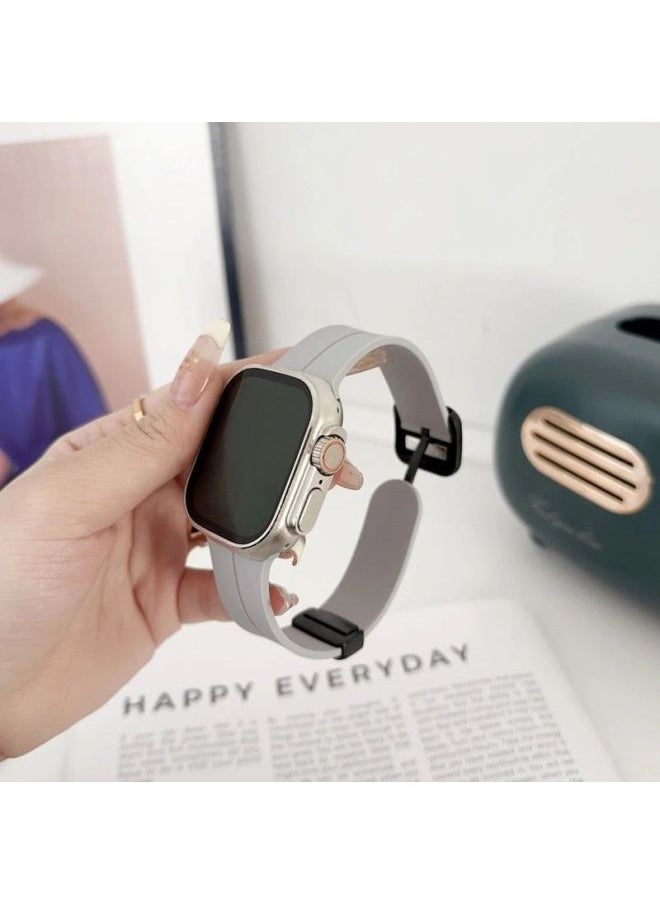 Generic For Iwatch10 For Apple Watch For Applewatch987654 Square Buckle Folding Magnetic Silicone Tape Ultra-Color:Ins [square Buckle Folding Magnetic Silicone] Cloud Gray-44mm (iwatch 456 Generation Se)  - Image 1