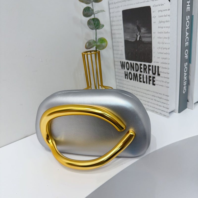 Acrylic Round Box Clutch Evening Bag with Metal Handle - Image 1