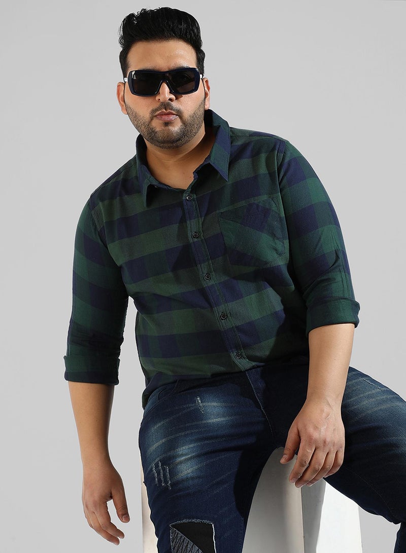 Instafab Plus Men's Green Checkered Regular Fit Casual Shirt - Image 1