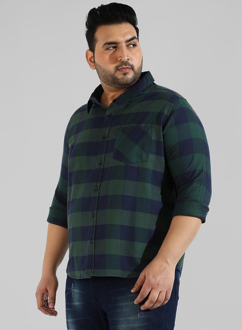 Instafab Plus Men's Green Checkered Regular Fit Casual Shirt - Image 2